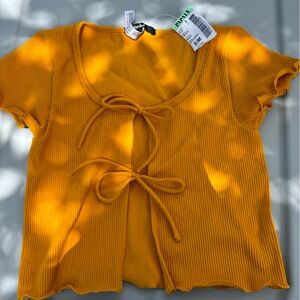 Mustard Yellow Cropped Open Shirt🧡